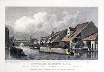 City Basin, canal des Régents, gravé par F.J. Havell, 1827